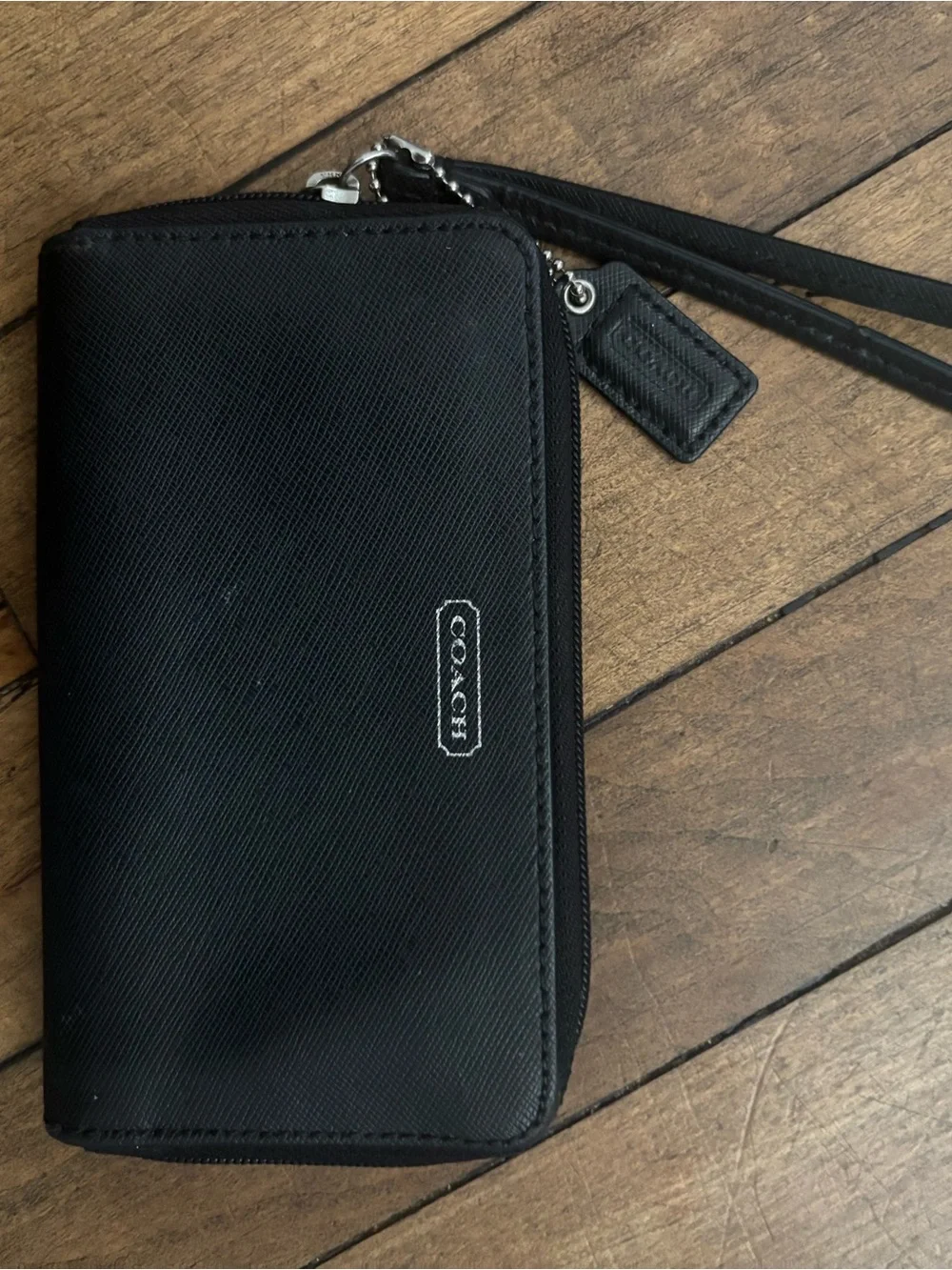 Coach Black Saffiano Zip-Around Wristlet